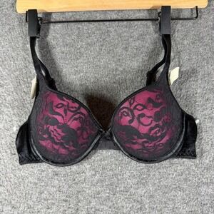 NWT Wonderbra Push-Up Bra‎ Womens Size 34C Black Pink Lace Y2K